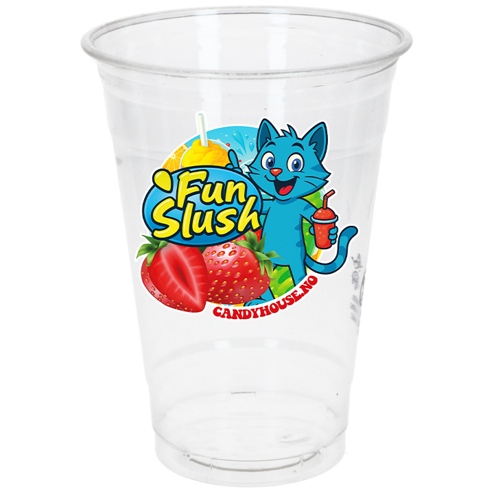 Plastglass "Fun slush" 0,4 liter. R-Pet (Ø95mm) 50stk pr pakke