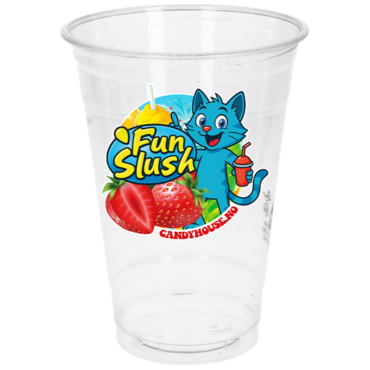 Plastglass "Fun slush"          0,5 liter.  R-Pet (Ø95mm) 50stk pr pakke