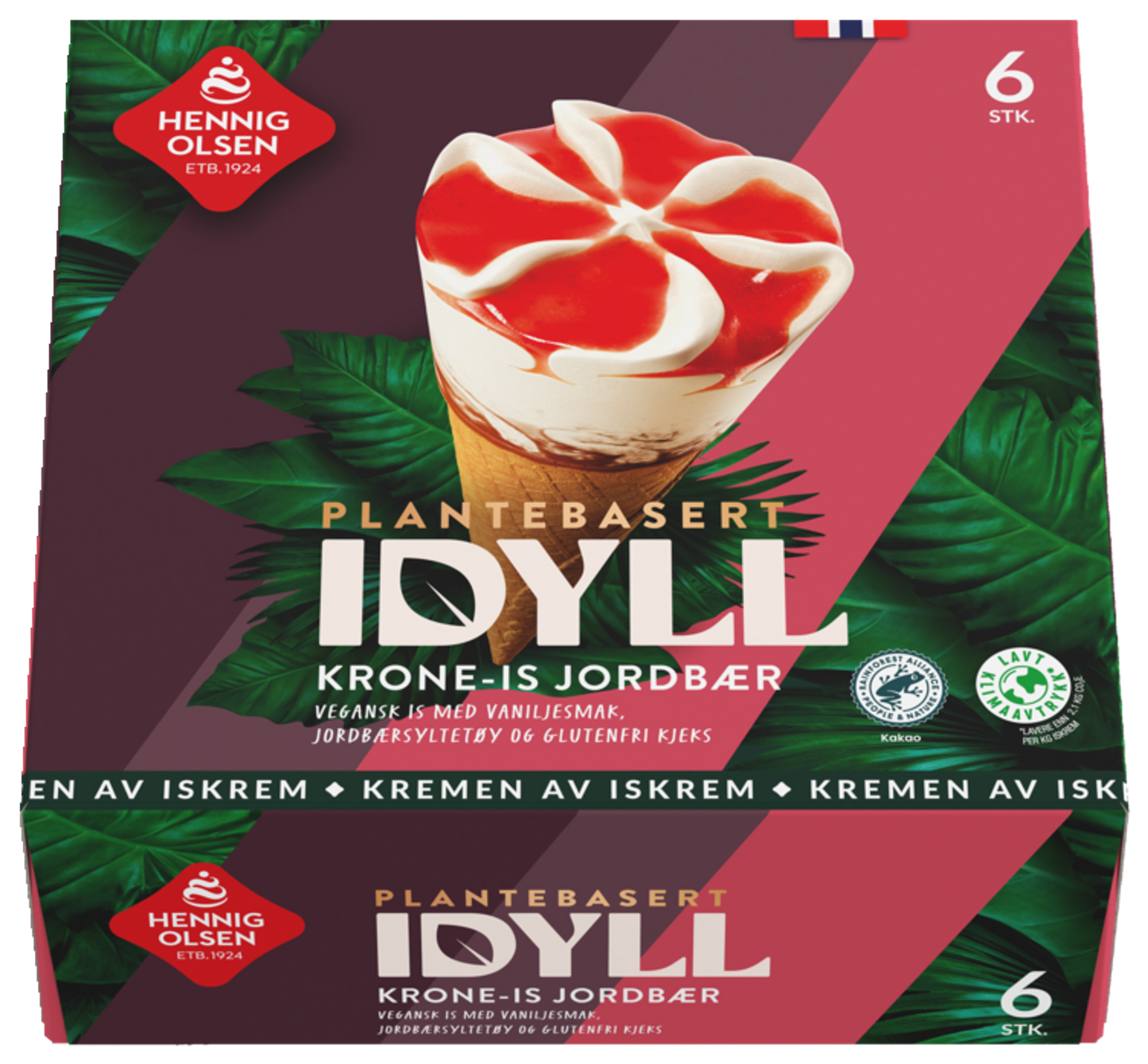Idyll Krone-is Jordbær Plantebasert 6stk