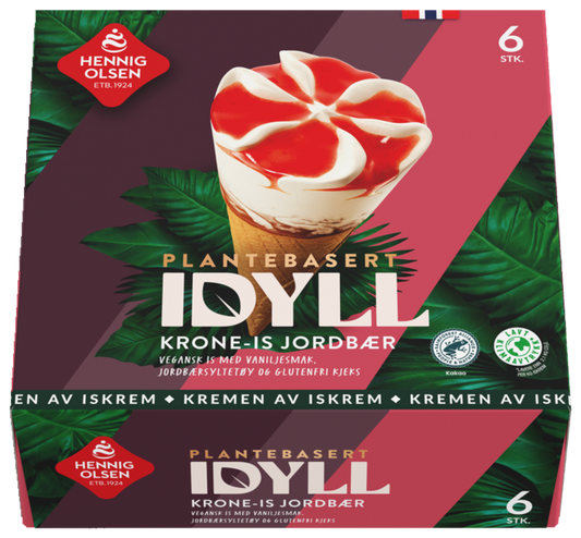 Idyll Krone-is Jordbær Plantebasert 6stk