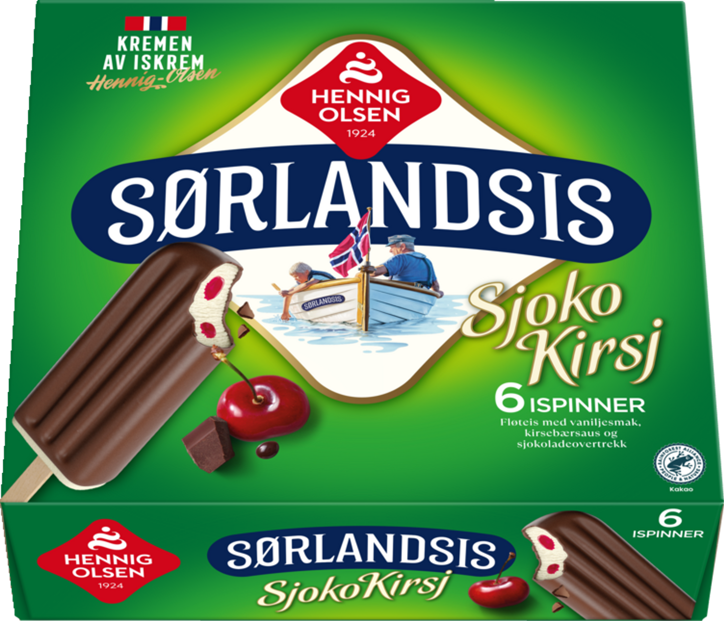 Sørlandsis Sjokokirsj 6stk Fløteis med Sjokoladeovertrekk og Kirsebærsaus